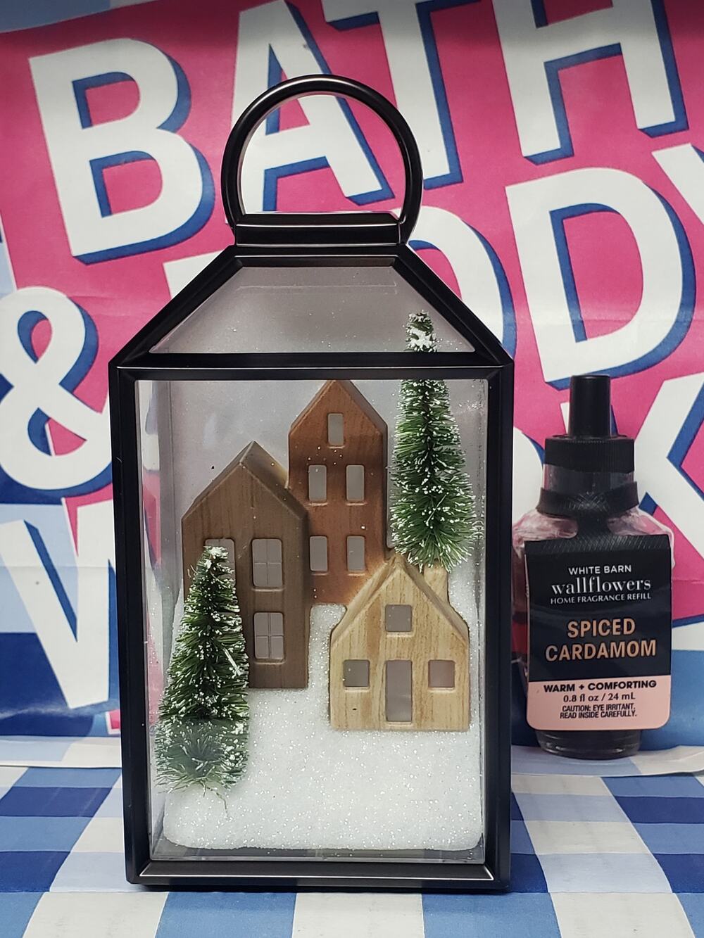 BBW Winter Village Lantern Fragrance Wallflower Plug In & Spiced Cardamom Refill